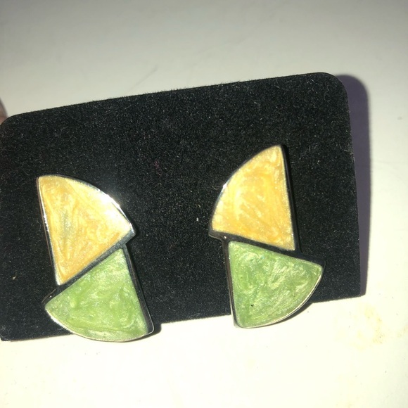 Modern Green and Gold Earrings - Picture 2 of 4